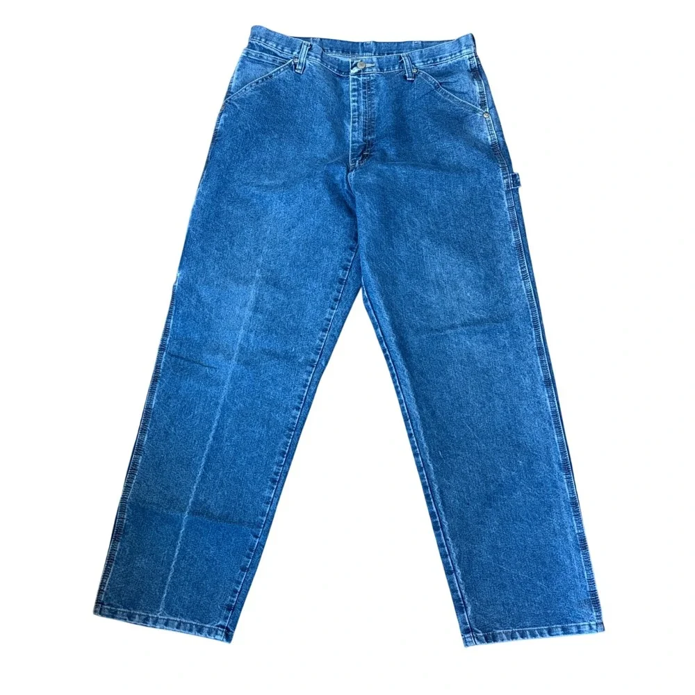 Wrangler Mens Blue Carpenter Jeans 34x32 Relaxed Fit Utility Workwear